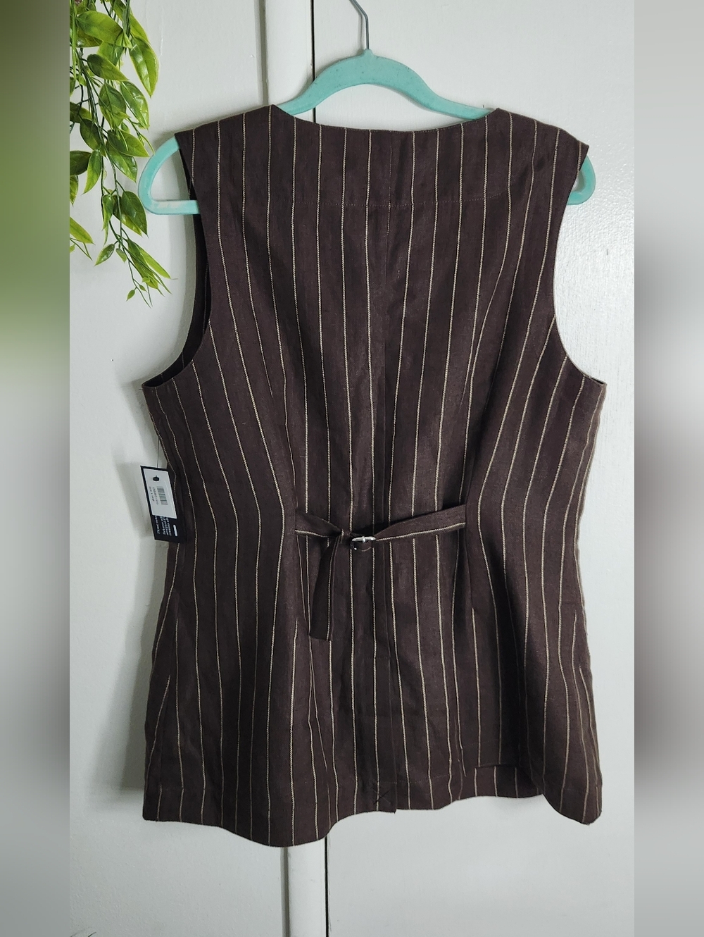 ✨ POSSE Emma Vest Chocolate Cream Pinstripe Linen NWT XL 🤎✨ - Picture 3 of 11
